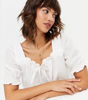 New Look Off White Textured Square Neck Tie Front Blouse